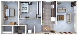 2 Bedroom, 1 Bathroom Floor Plan, 836 Sq.Ft